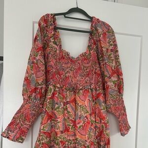 FARM Rio Vibrant Red and Pink Long Sleeve Dress